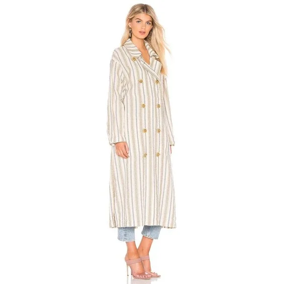 Free People Sweet Melody Natural Stripe Trench Coat In Neutral Combo Size S $280 - Picture 6 of 9
